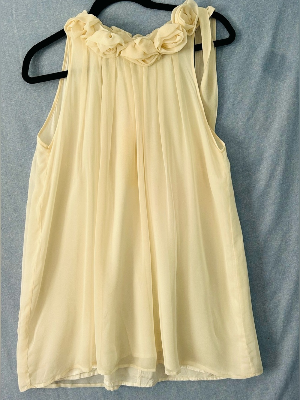 Persaman NY Women's Cream Chiffon Floral Baby Doll Dress, Shoulder Tie SZ M